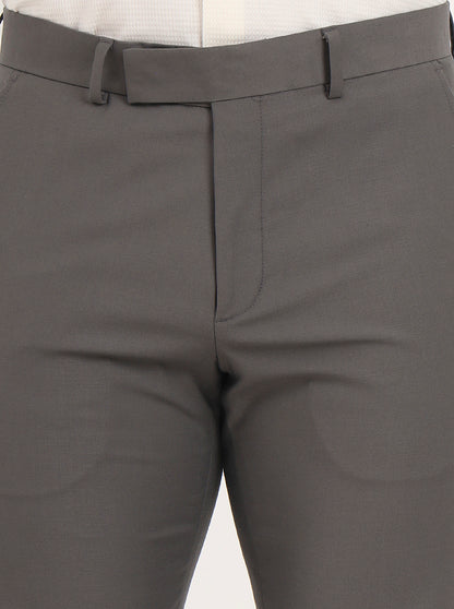 Grey Solid Slim Fit Formal Trouser | Metal
