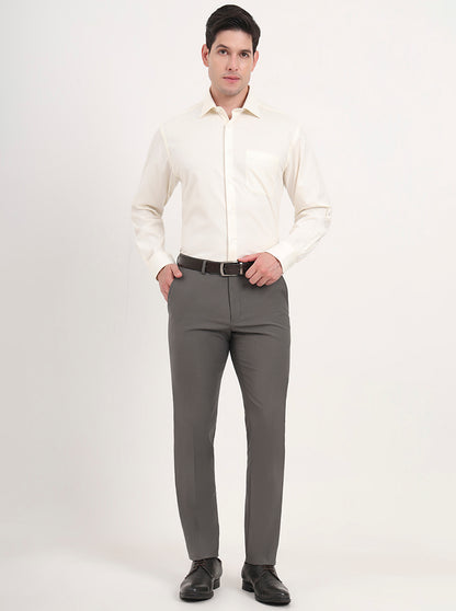 Grey Solid Slim Fit Formal Trouser | Metal