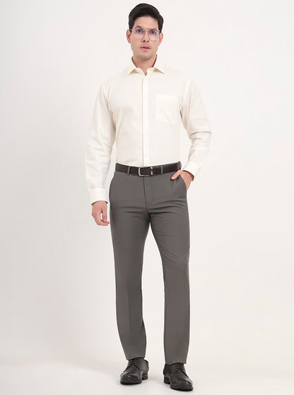 Grey Solid Slim Fit Formal Trouser | Metal
