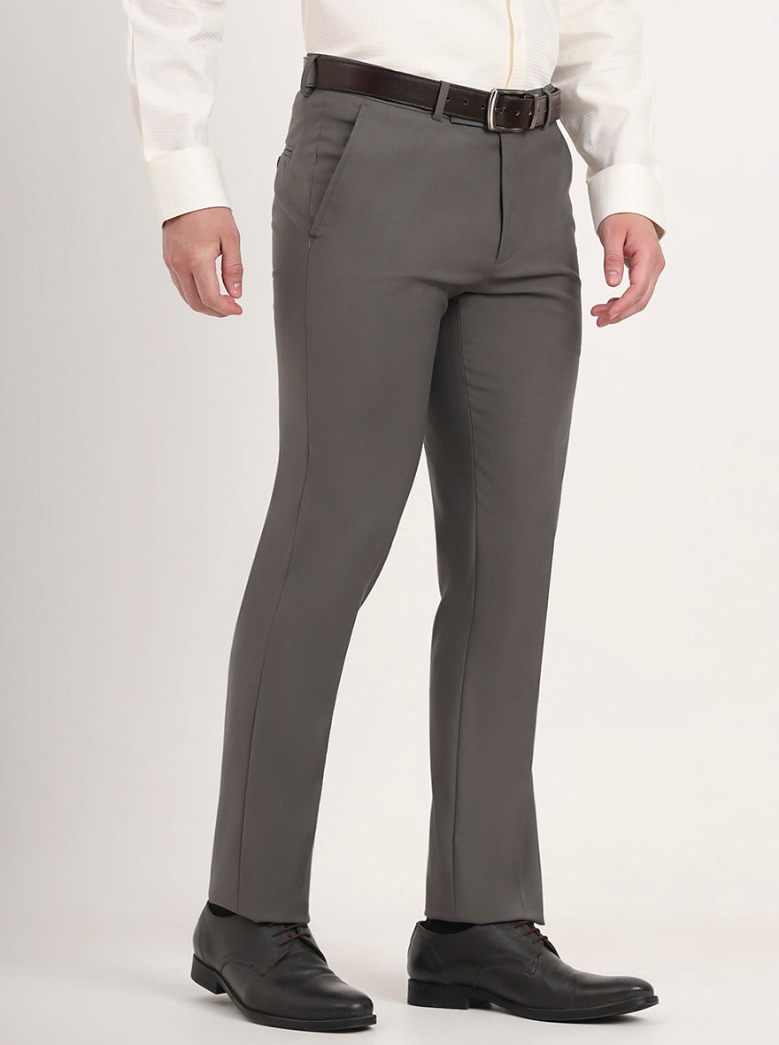 Grey Solid Slim Fit Formal Trouser | Metal
