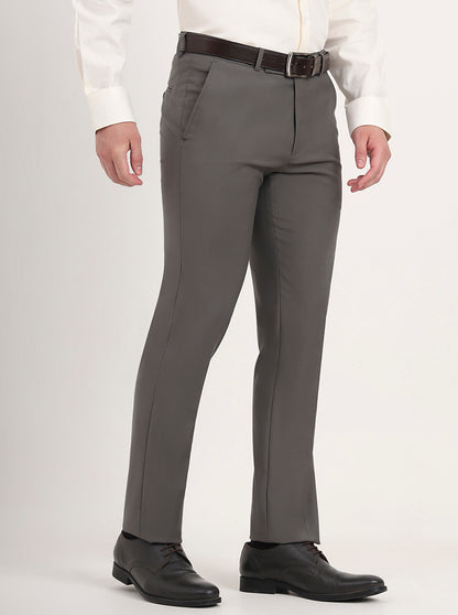 Grey Solid Slim Fit Formal Trouser | Metal
