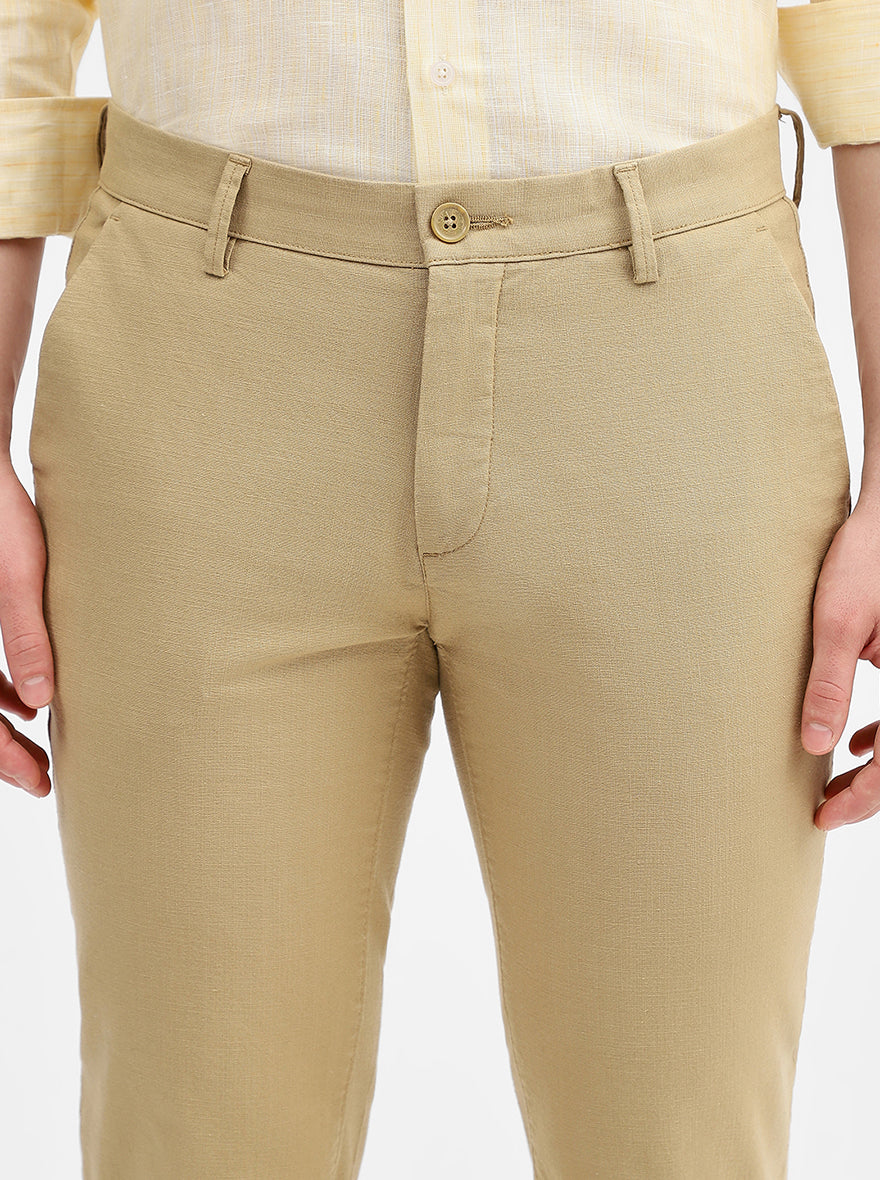 Camel Solid Uno Fit Casual Trouser | JadeBlue