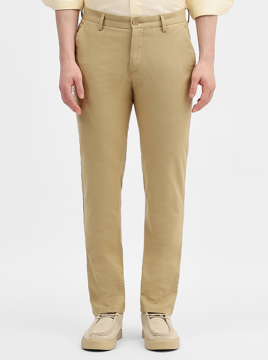 Camel Solid Uno Fit Casual Trouser | JadeBlue