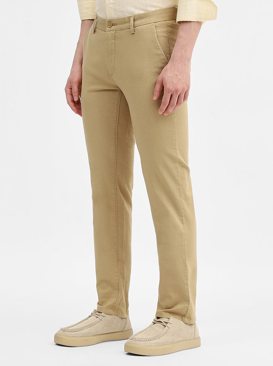 Camel Solid Uno Fit Casual Trouser | JadeBlue