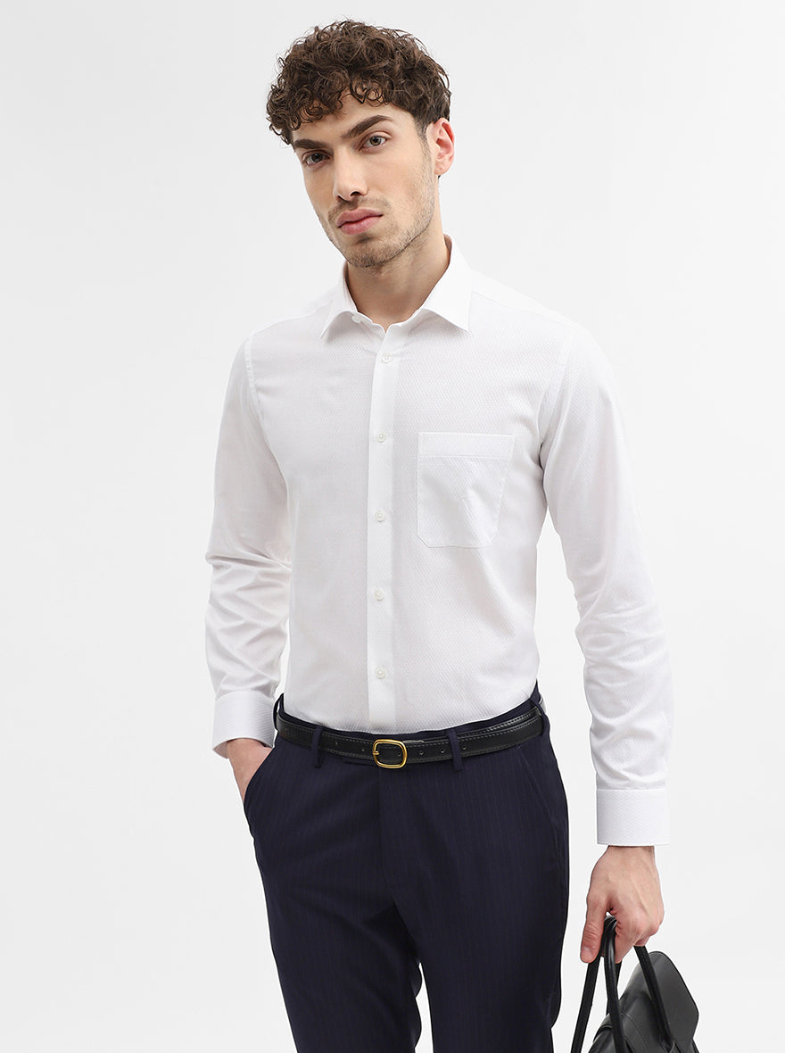 White Dobby Slim Fit Formal Shirt | JadeBlue