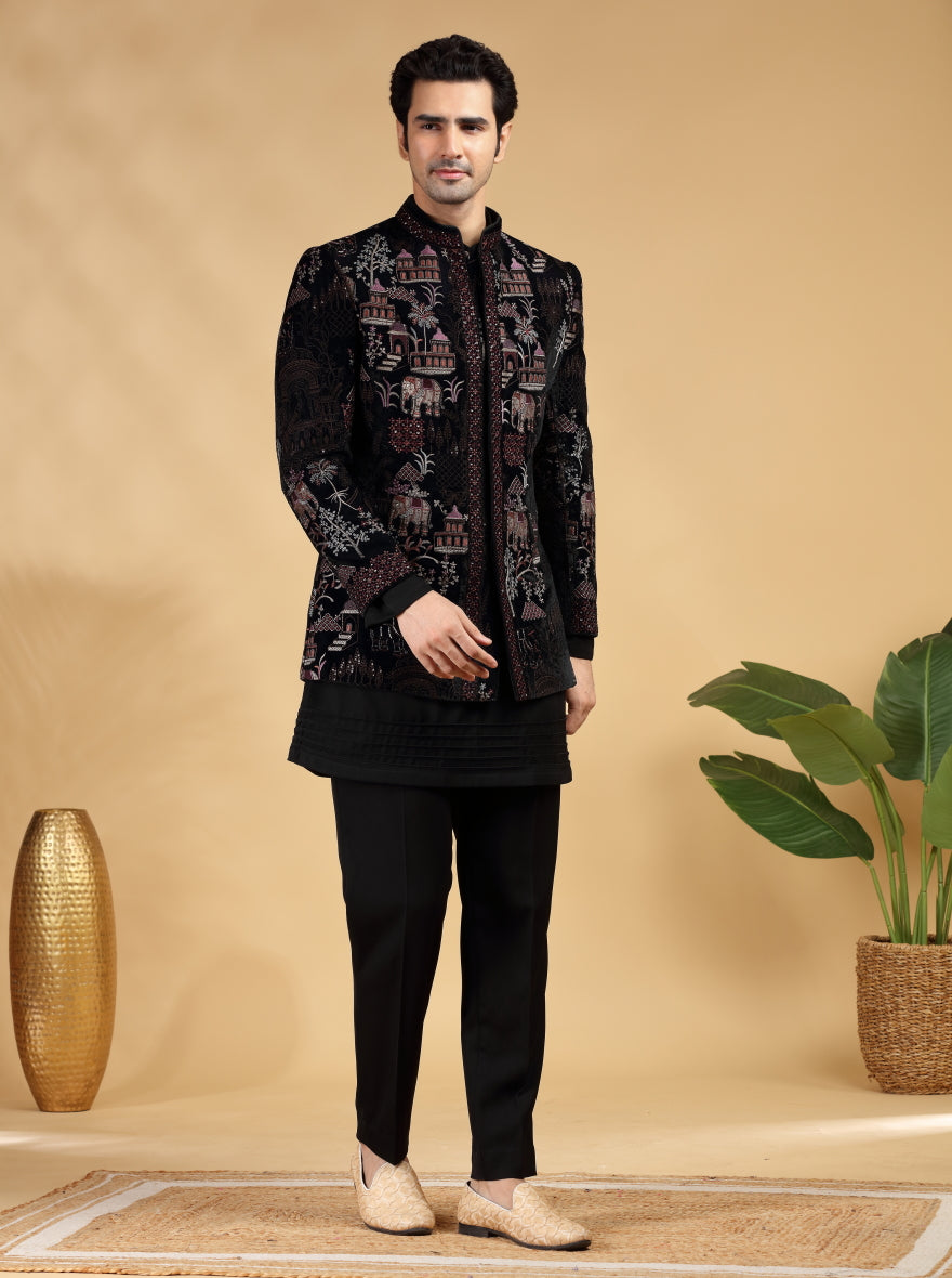 Black Embroidered Jodhpuri Suit | TULA