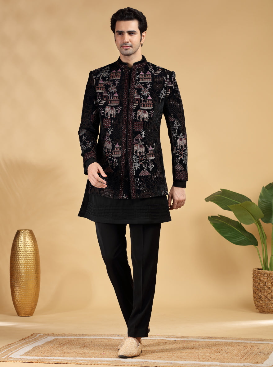 Black Embroidered Jodhpuri Suit | TULA