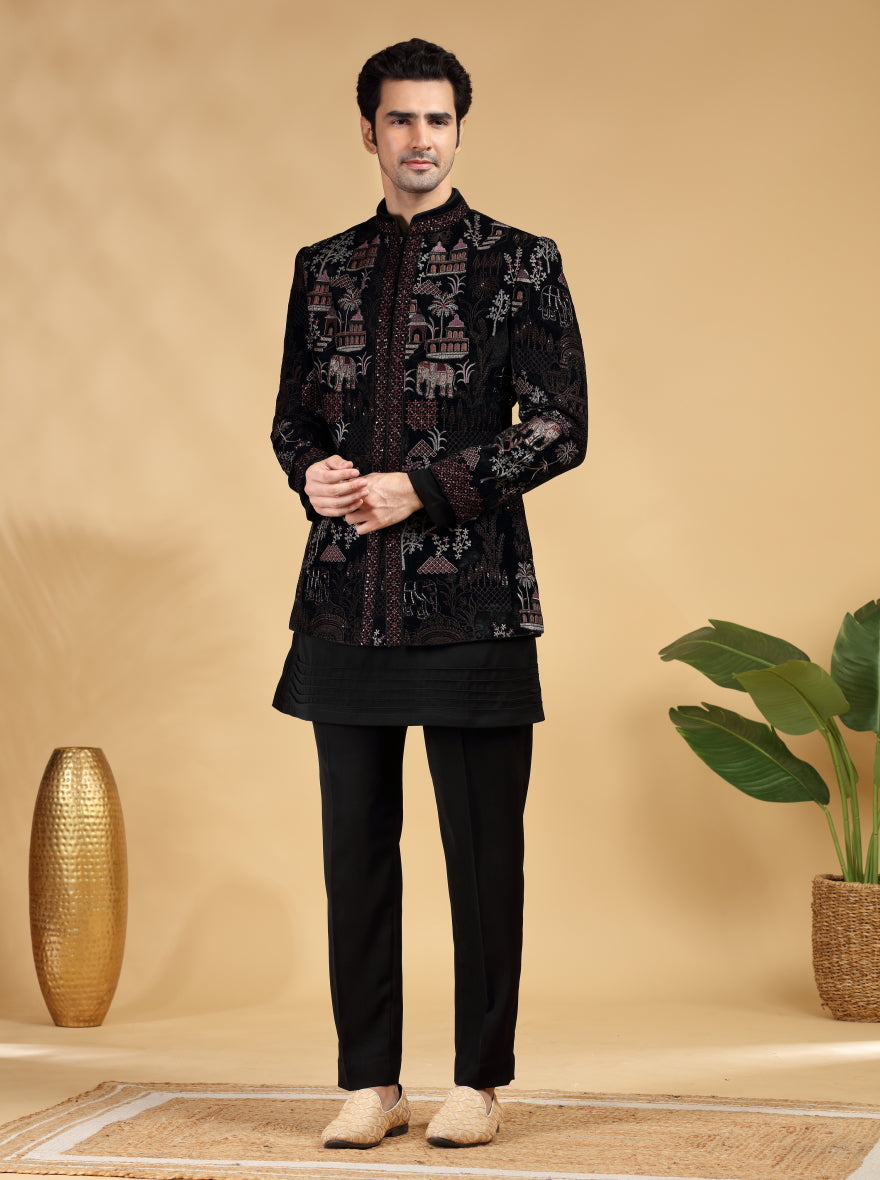Black Embroidered Jodhpuri Suit | TULA