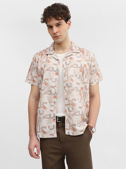 Beige & Brown Printed Slim Fit Casual Shirt | JadeBlue