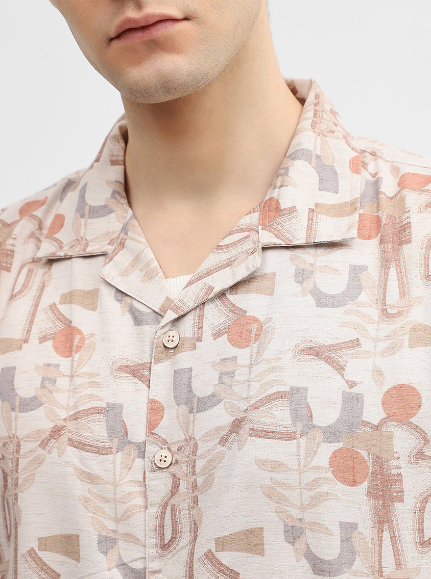 Beige & Brown Printed Slim Fit Casual Shirt | JadeBlue
