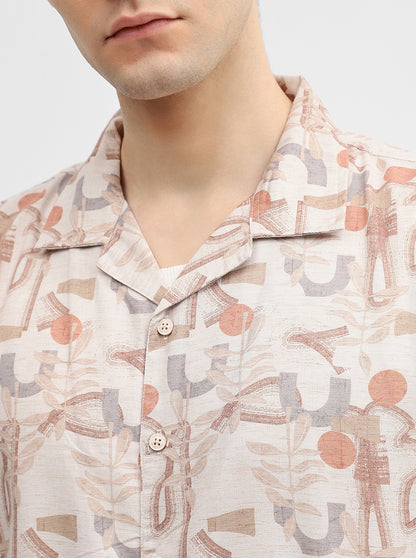 Beige & Brown Printed Slim Fit Casual Shirt | JadeBlue
