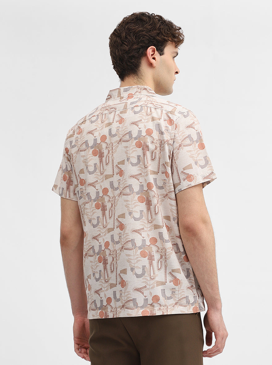 Beige & Brown Printed Slim Fit Casual Shirt | JadeBlue