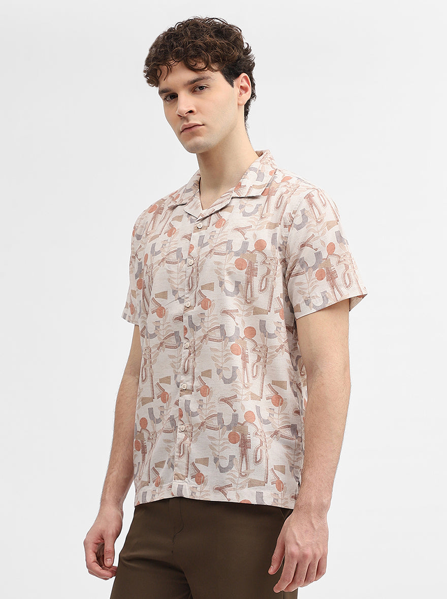 Beige & Brown Printed Slim Fit Casual Shirt | JadeBlue