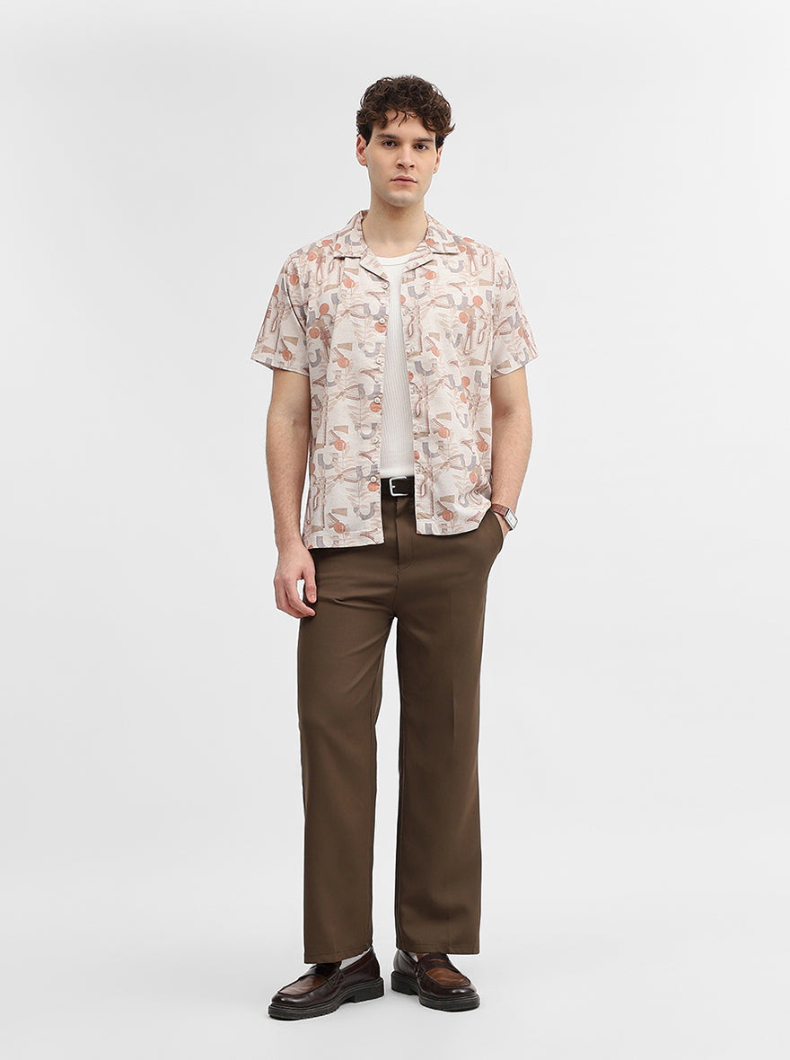 Beige & Brown Printed Slim Fit Casual Shirt | JadeBlue