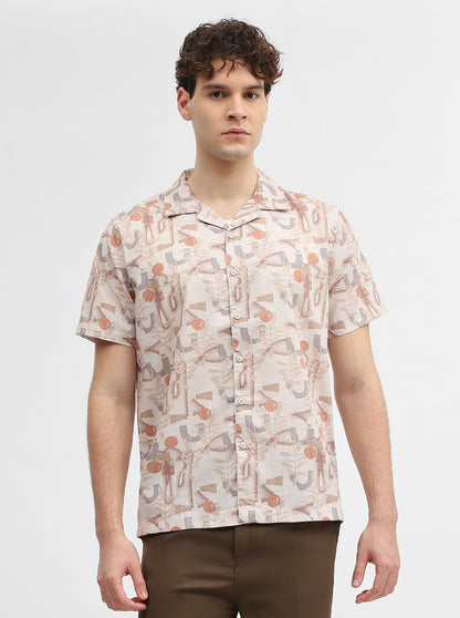 Beige & Brown Printed Slim Fit Casual Shirt | JadeBlue