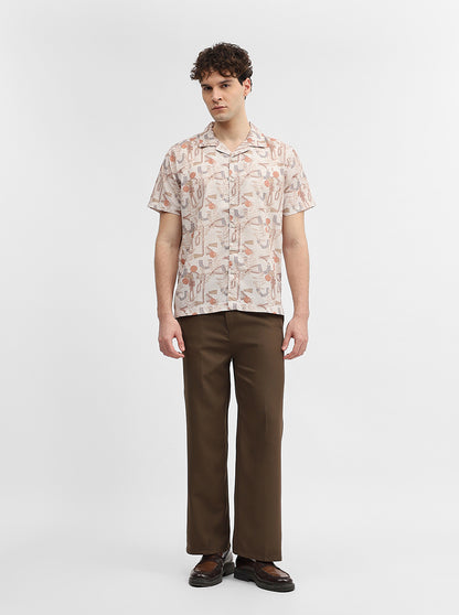 Beige & Brown Printed Slim Fit Casual Shirt | JadeBlue