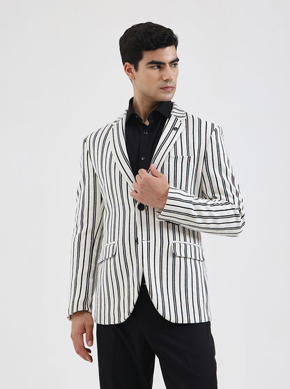 White & Black Striped Regular Fit Blazer | JBXJB