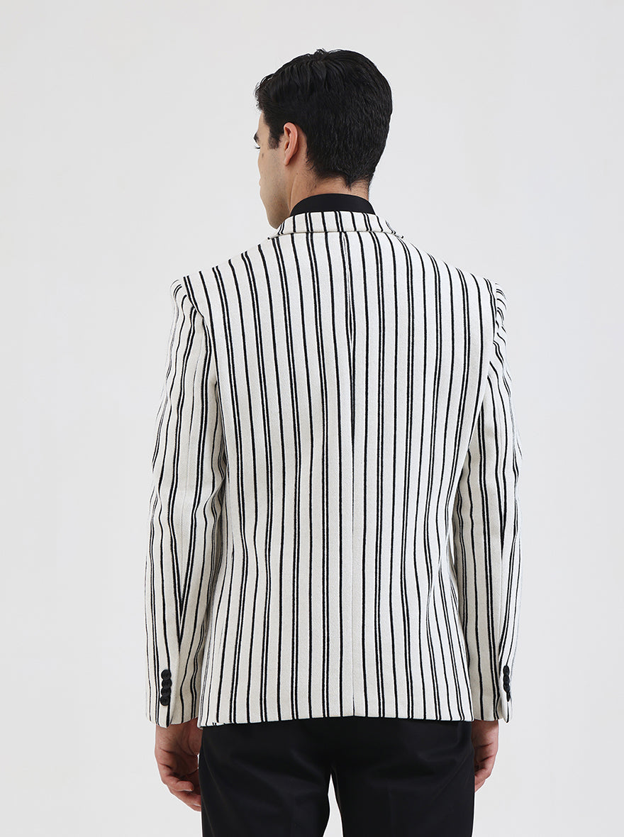 White & Black Striped Regular Fit Blazer | JBXJB