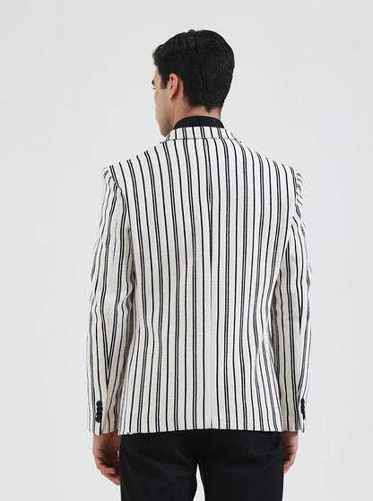 White & Black Striped Regular Fit Blazer | JBXJB