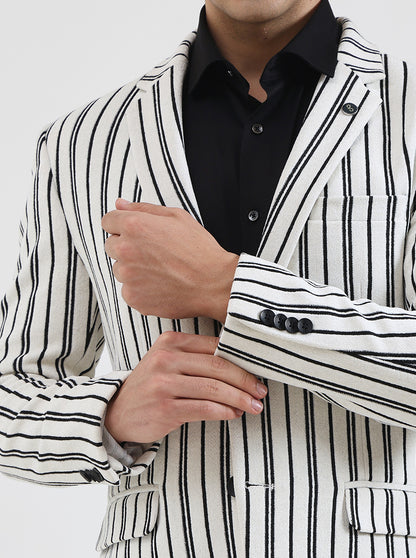 White & Black Striped Regular Fit Blazer | JBXJB