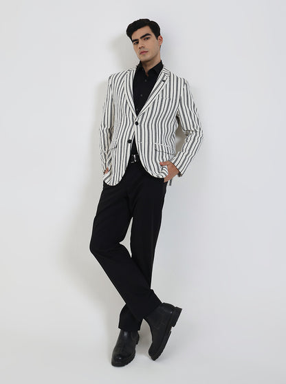 White & Black Striped Regular Fit Blazer | JBXJB