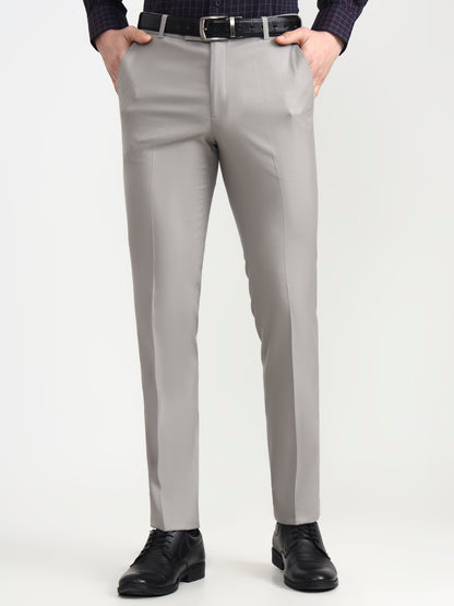 Grey Solid Slim Fit Formal Trouser | Metal