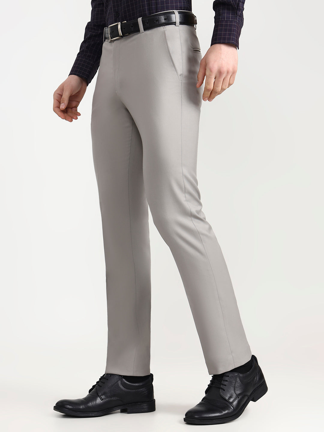 Grey Solid Slim Fit Formal Trouser | Metal