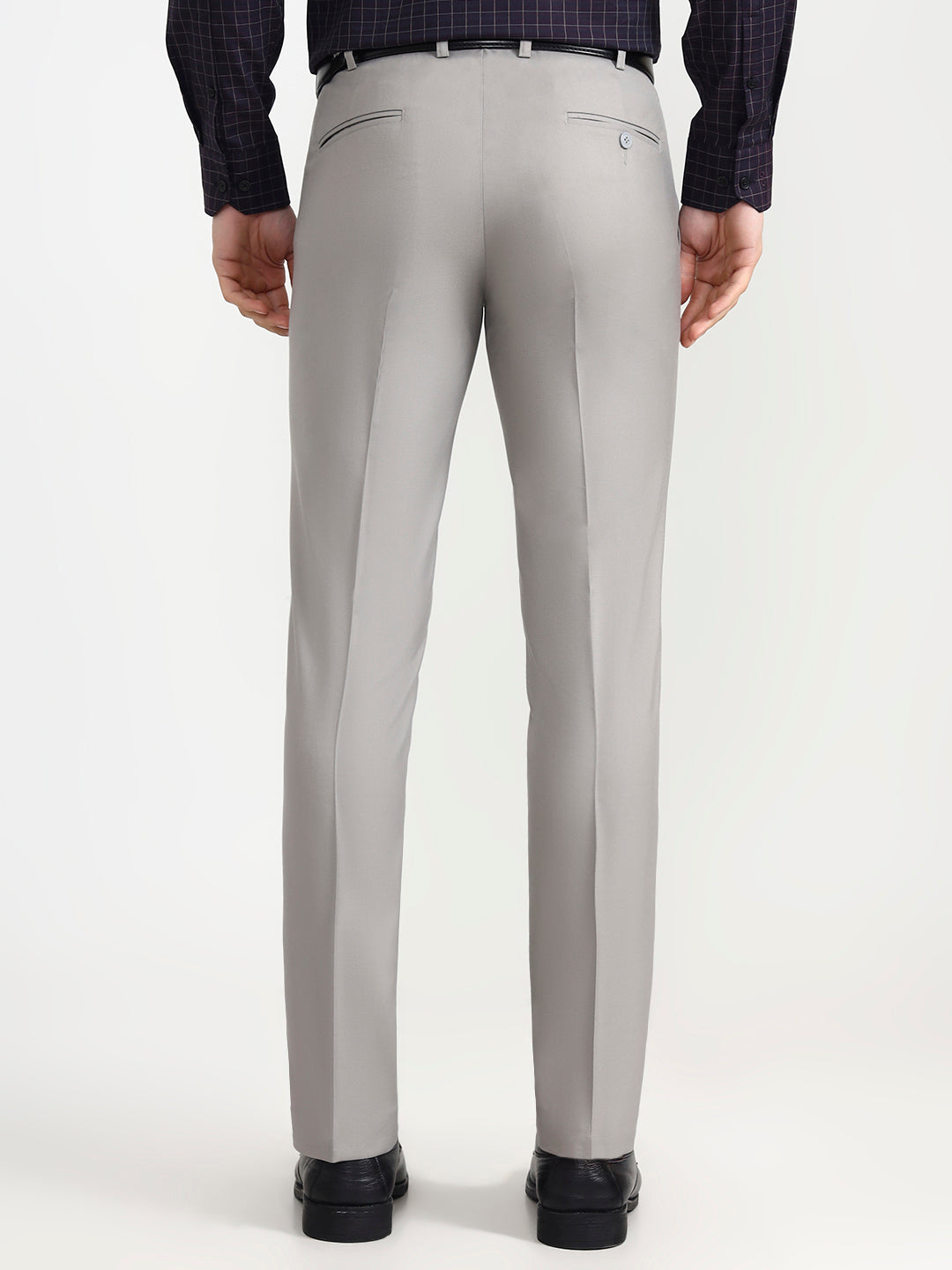 Grey Solid Slim Fit Formal Trouser | Metal