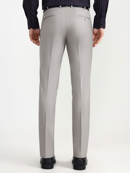 Grey Solid Slim Fit Formal Trouser | Metal