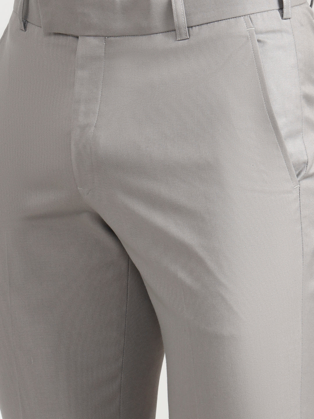 Grey Solid Slim Fit Formal Trouser | Metal