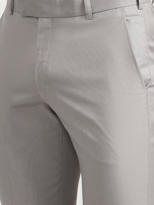 Grey Solid Slim Fit Formal Trouser | Metal