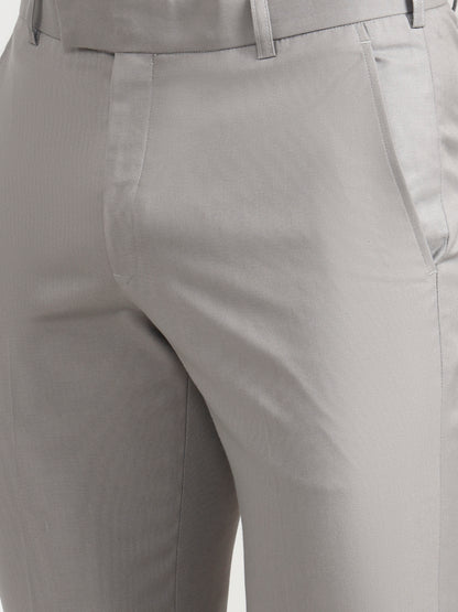 Grey Solid Slim Fit Formal Trouser | Metal