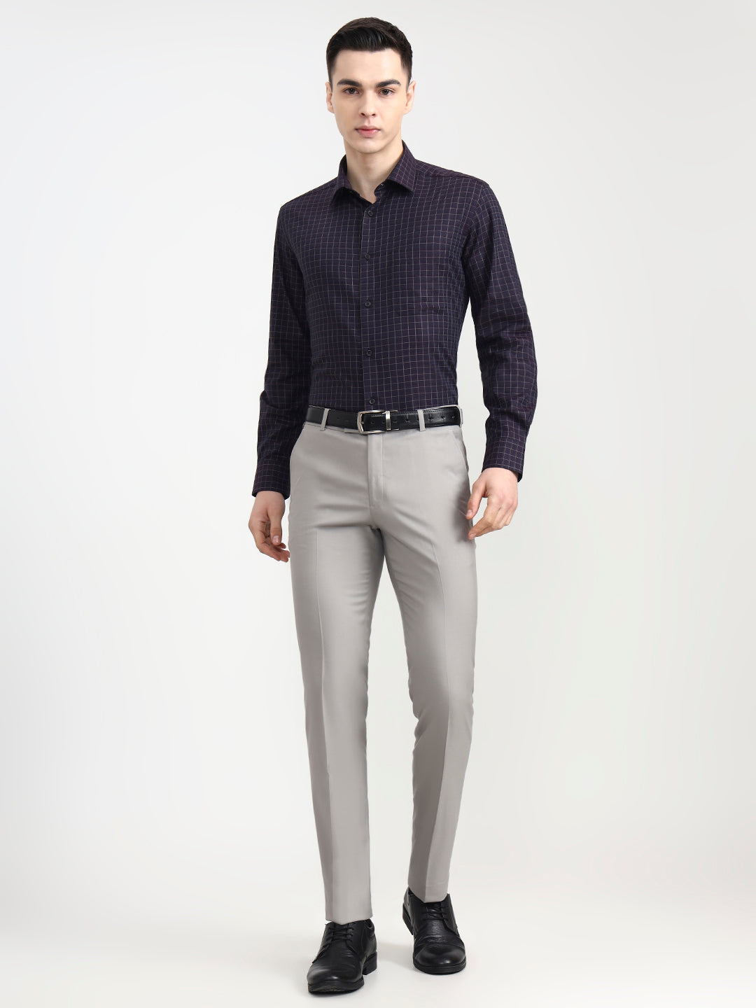 Grey Solid Slim Fit Formal Trouser | Metal