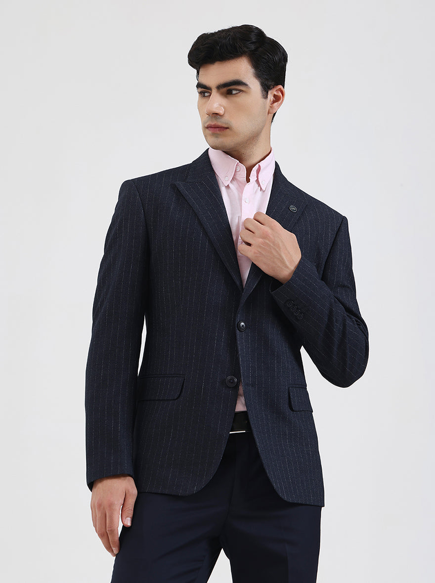 Blue Striped Regular Fit Blazer | Wyre