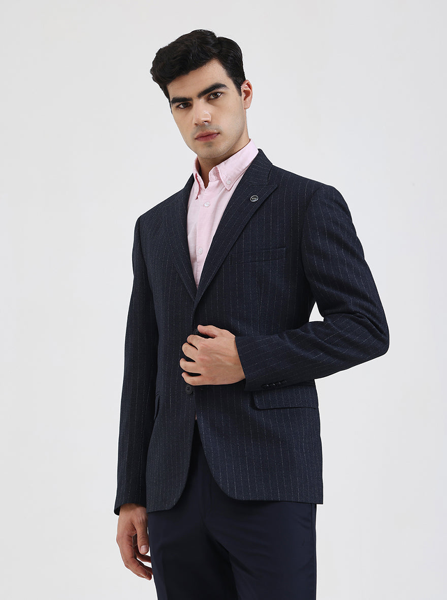 Blue Striped Regular Fit Blazer | Wyre