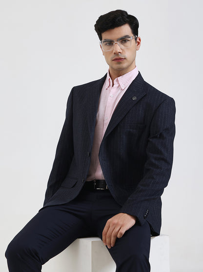Blue Striped Regular Fit Blazer | Wyre