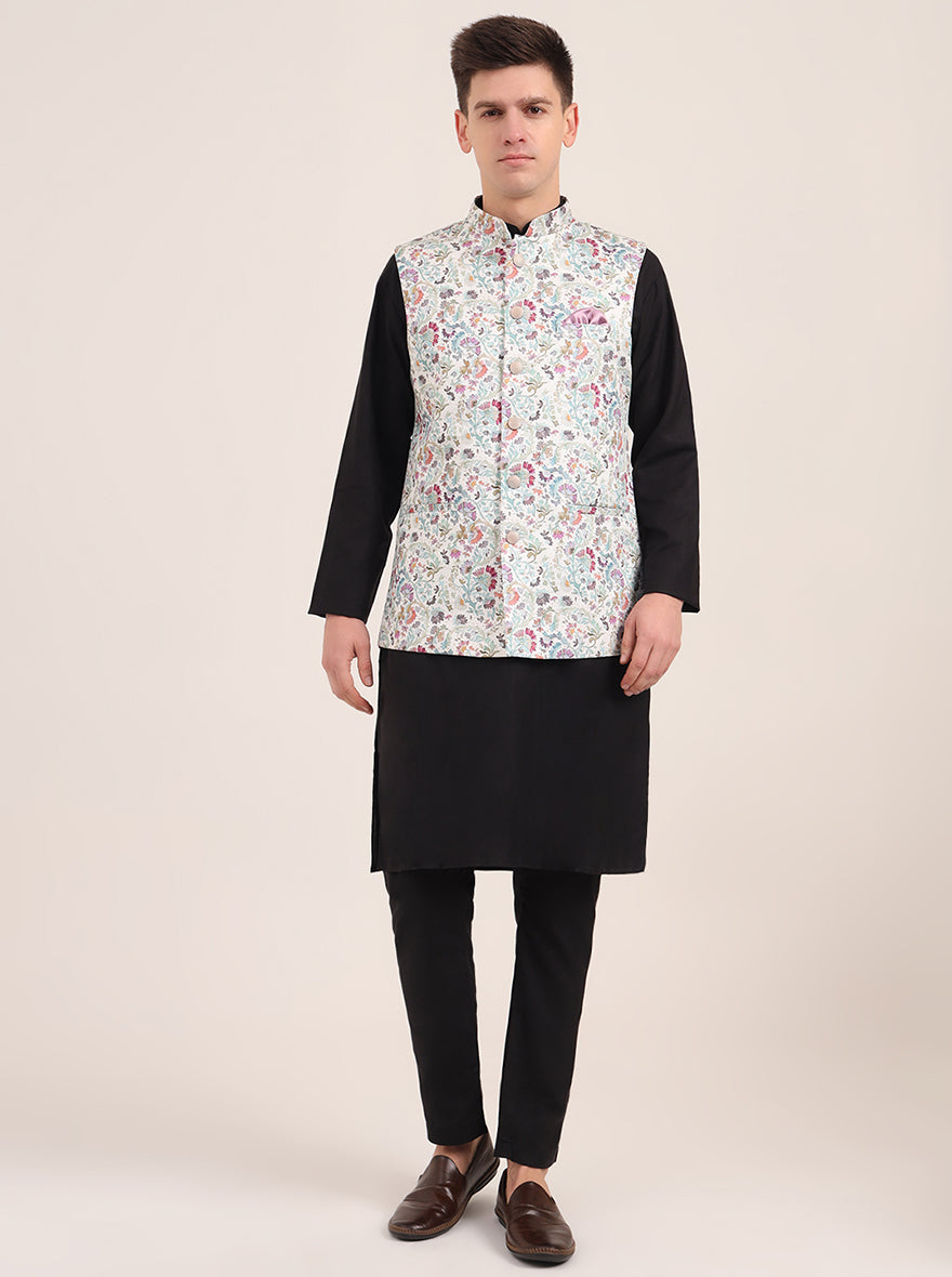 Green Printed Regular Fit Bandhgala Jacket | JB Studio