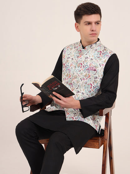 Green Printed Regular Fit Bandhgala Jacket | JB Studio