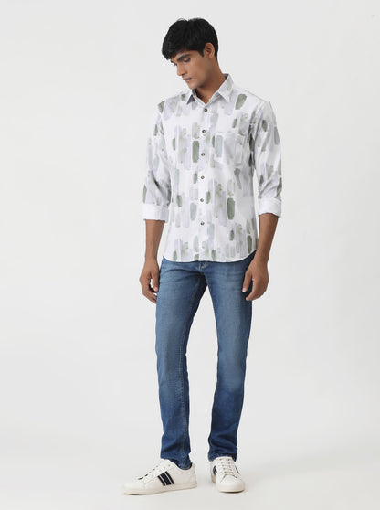Green Printed Slim Fit Casual Shirt | Greenfibre