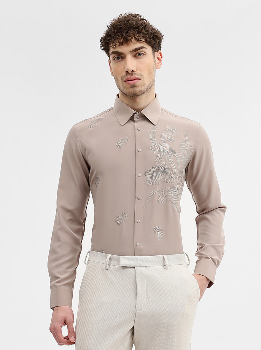 Fawn Solid Slim Fit Party Wear Shirt | Wyre