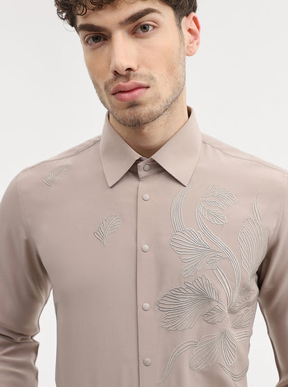 Fawn Solid Slim Fit Party Wear Shirt | Wyre