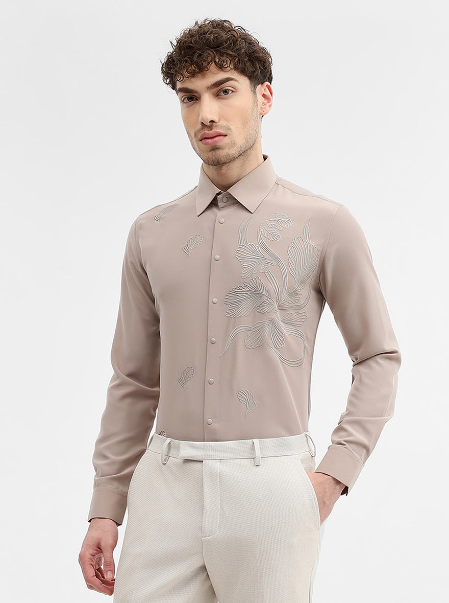 Fawn Solid Slim Fit Party Wear Shirt | Wyre