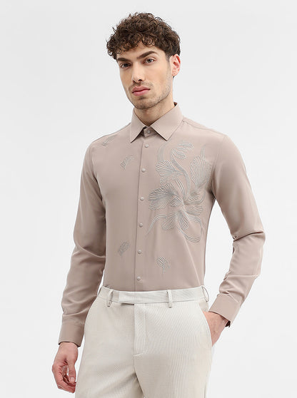 Fawn Solid Slim Fit Party Wear Shirt | Wyre