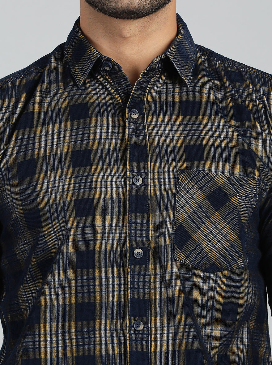 Yellow & Blue Checked Slim Fit Casual Shirt | JadeBlue