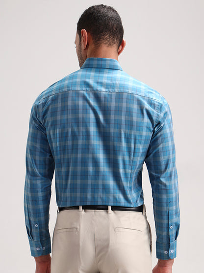 Blue Checked Slim Fit Formal Shirt | Metal