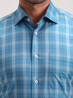 Blue Checked Slim Fit Formal Shirt | Metal