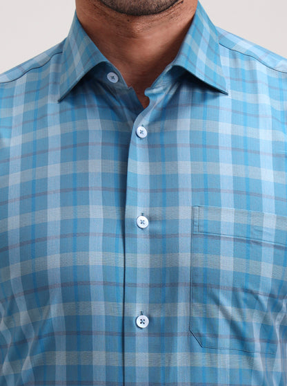Blue Checked Slim Fit Formal Shirt | Metal