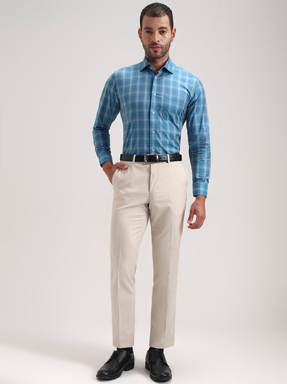 Blue Checked Slim Fit Formal Shirt | Metal