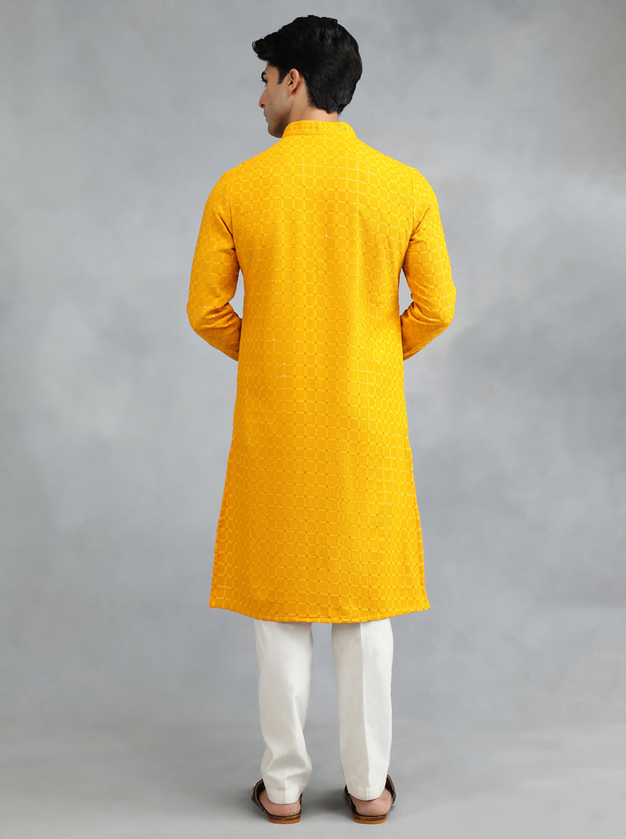 Mustard Bright Yellow Embroidered Kurta | The Kurta Company