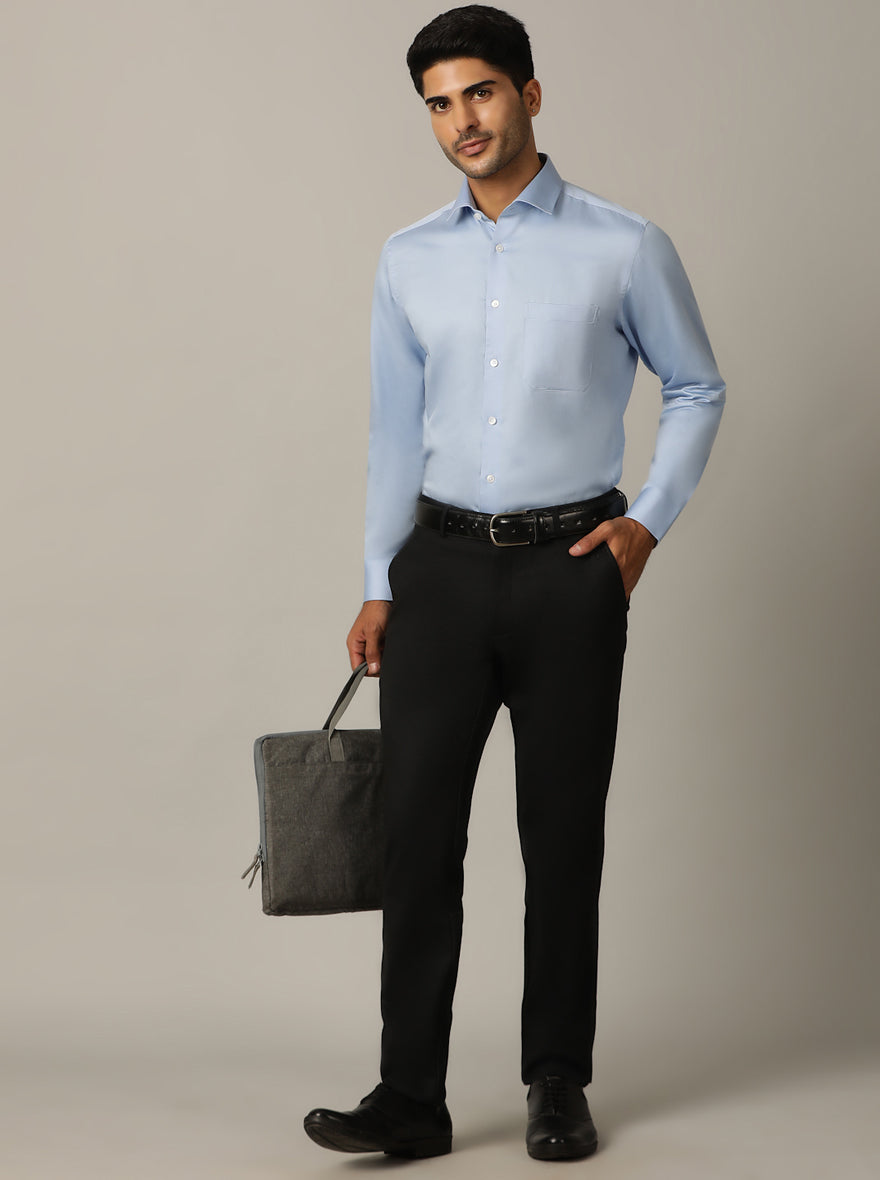 Sky Blue Solid Slim Fit Formal Shirt | Metal